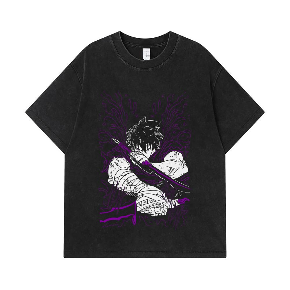 275 GSM Washed T-shirts 100% Cotton Solo Leveling V7 Print Unisex Heavy Cotton T Shirt