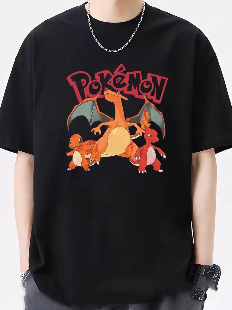 Мужская футболка Pokemon из чистого хлопка, повседневная футболка с круглым вырезом, короткий рукав, летняя одежда, спортивная, повседневная, популярный топ