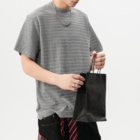 Мужская футболка с круглым вырезом и коротким рукавом, с 3D-полосатым жаккардовым узором, однотонная свободная летняя повседневная футболка