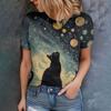 Уникальная женская футболка с рисунком «Планета кошек», черный загадочный стиль, модный тренд, новый продукт - 2025 летний новый продукт