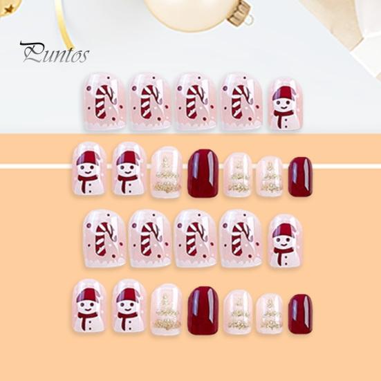 24 шт., рождественские милые короткие маникюрные стильные съемные тонкие накладные ногти, тонкие легкие накладные ногти
