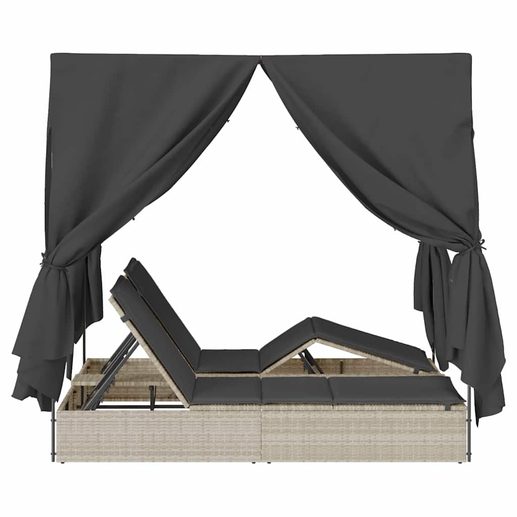 Double Sun Lounger Light Grey 205 x 129 x 200 cm Poly Rattan