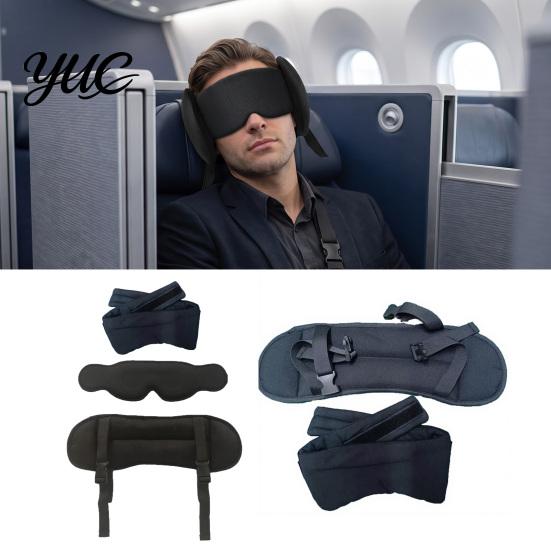 Portable Airplane Nap Pillow Memory Foam Travel with Eye Mask, 3-in-1 Adjustable Neck Support Ergonomic Arm Straps And Rest Set for Train Office Home