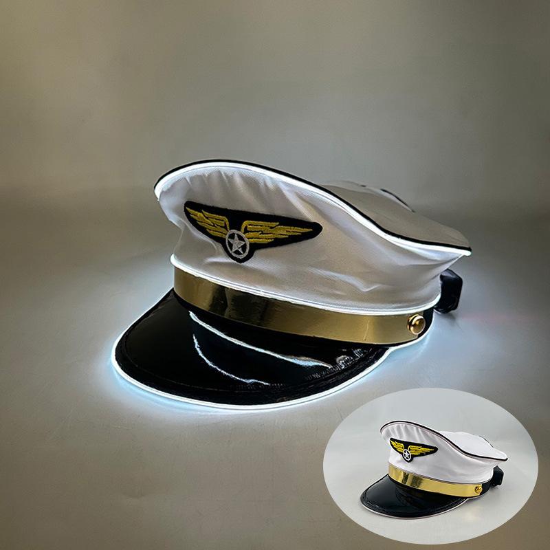 Performance New Stage Navy Capglowing Hatstageperformancepilot'S Hat White Sailor Navy Cap For Led Role-Playing