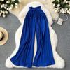 Women's Summer Wear High-waisted Strappy Peplum Casual Trousers Micro-fat Large Size Thin Cover Meat Draping Sense of Wide-leg Pleated Trousers