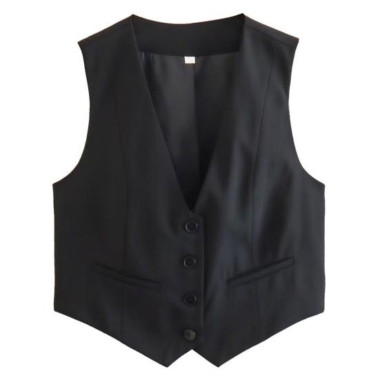 Женский формальный жилет с глубоким v-образным вырезом, однобортный кардиган без рукавов, однотонный свободный OL, офисная одежда, жилет, женское пальто