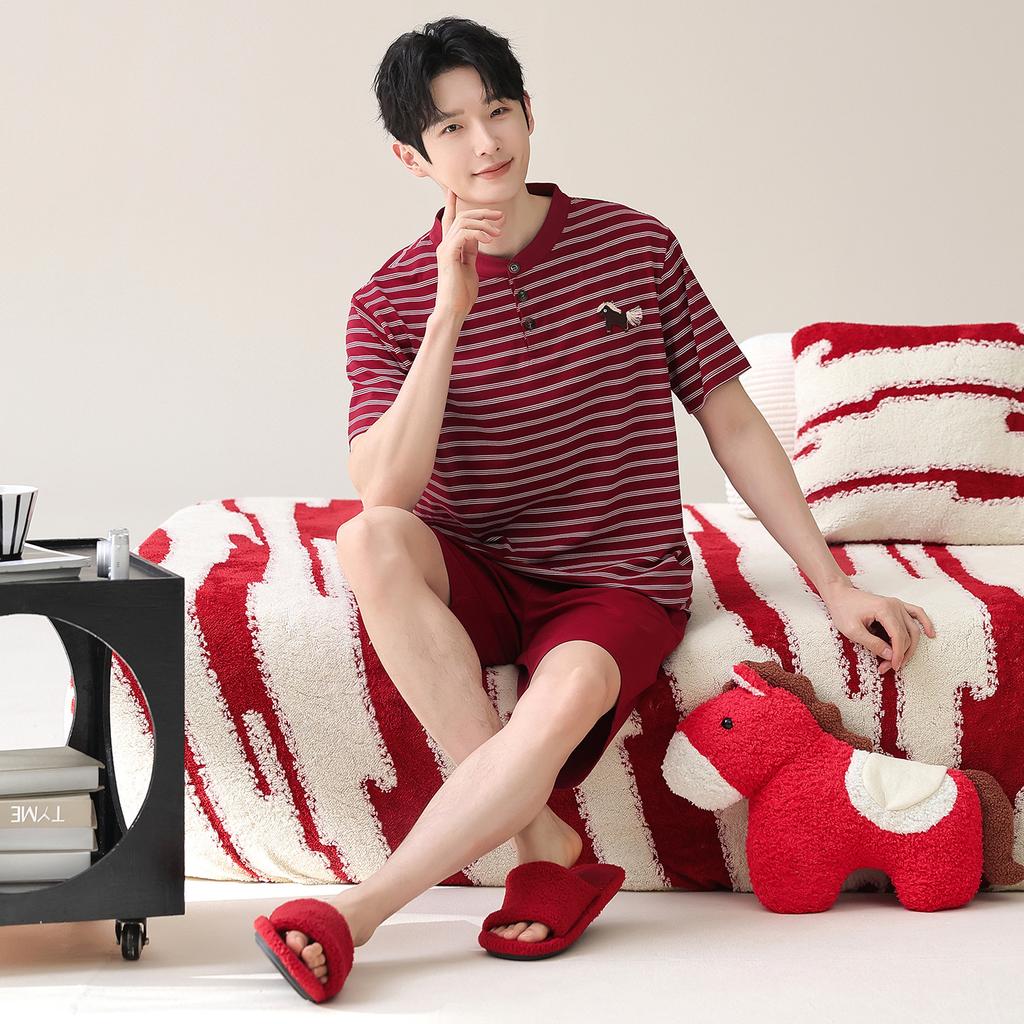 1011 новая пара пижам мужская и женская летняя из чистого хлопка тонкая красная свадебная праздничная повседневная комплект из двух предметов одежда для отдыха