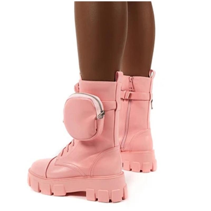 Новые женские ботинки с карманами, женские ботильоны на шнуровке, женские армейские ботинки на массивном каблуке, короткие ботинки на молнии, женская обувь на платформе