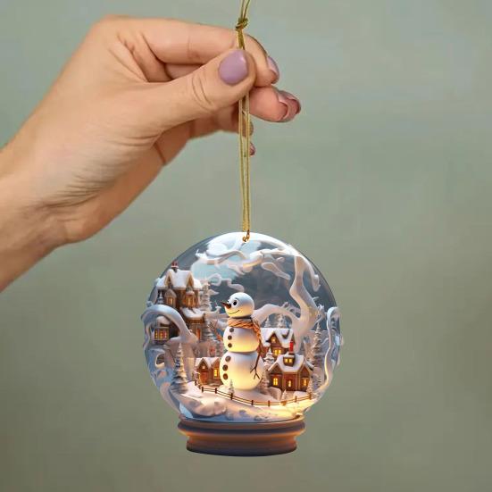 Рождественское украшение в виде снеговика, подвесное, 2D плоское, украшение в виде сферы со снежной сценой, праздничное украшение в виде снеговика