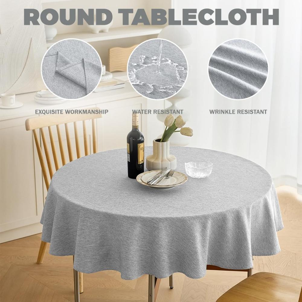 Textured Round Tablecloth Waterproof Spill-Proof Wipeable Table Cover Wrinkle Free Circle Dining For Birthday Farmhouse Party