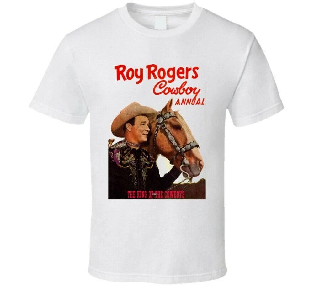 Mens Retro White T-shirt Tops Tees Unisex Western Roy Rogers King Of The Cowboys Wild West Annual