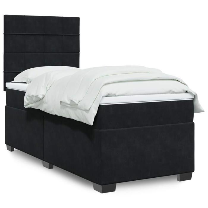 Cadre de lit avec matelas - Maison Exclusive - Noir - 90x190 cm - Velours - Tête de lit réglable