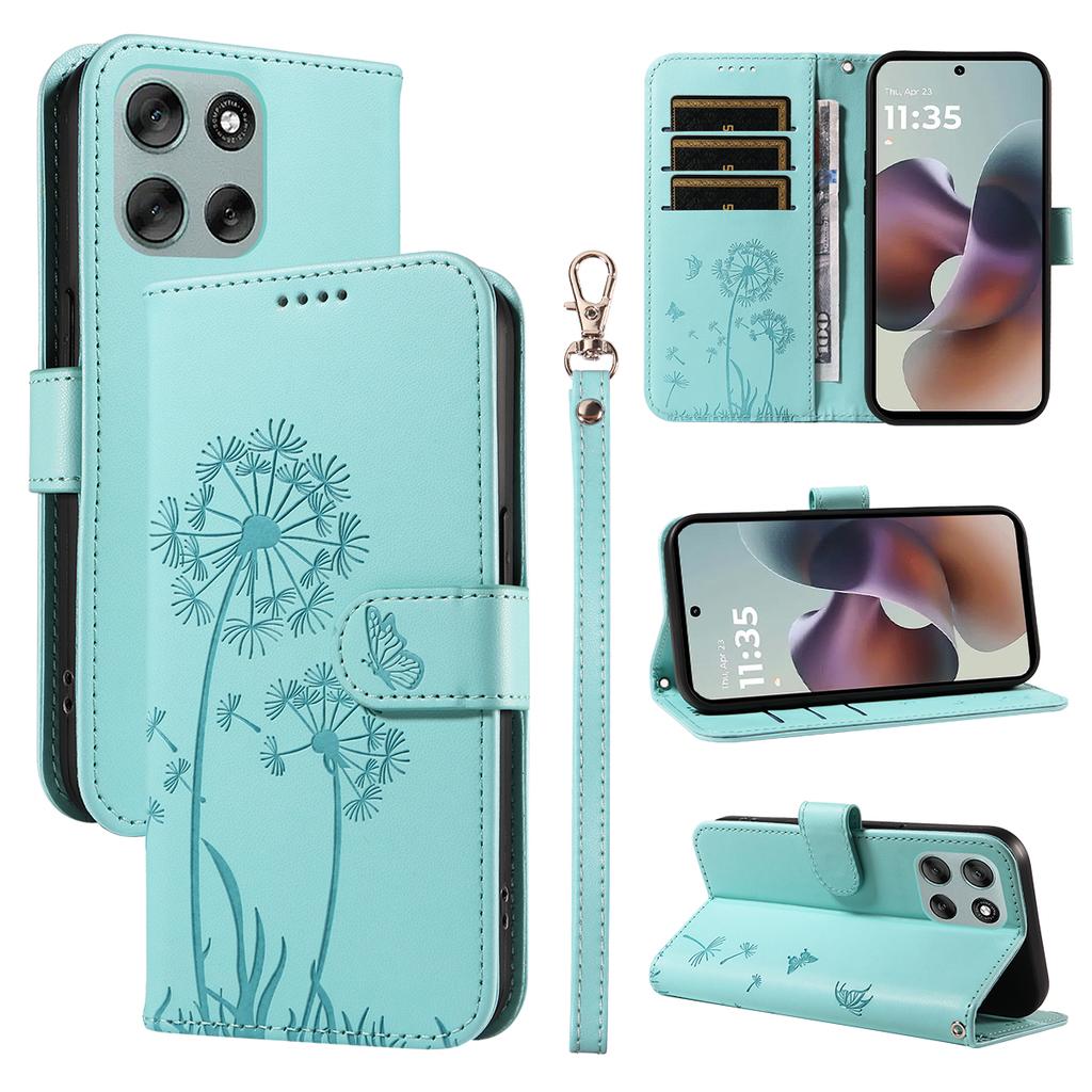 For Motorola Moto G56 5G Leather Wallet Case with Strap Dandelion Imprint Phone Stand Cover