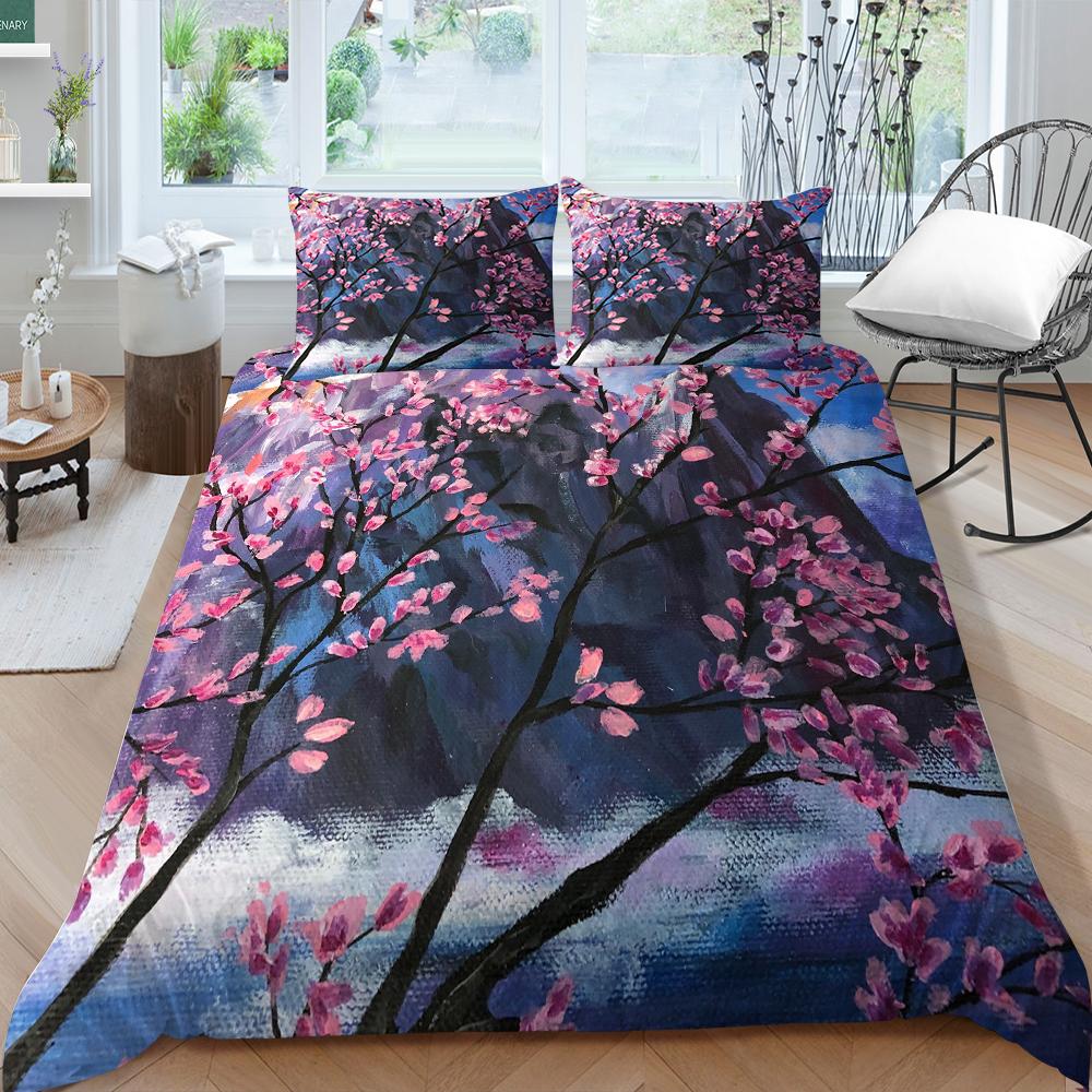 3D Family Bedding Single Double Bed Full Size Bedding Plum Blossom Pattern Pillowcase and Quilt Cover Noble and Washable Family Decoration