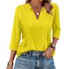 Women's Fashion Casual Lapel Short 3/4 Sleeve Solid Color Shirt Women's V-Neck Tops