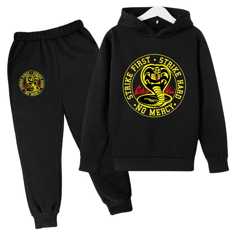 Spring Autumn Boys Casual Cobra Kai Print Long Sleeve Pullover Hoodie+Pants Clothing 2PCS Tracksuit Girl Boys Clothes