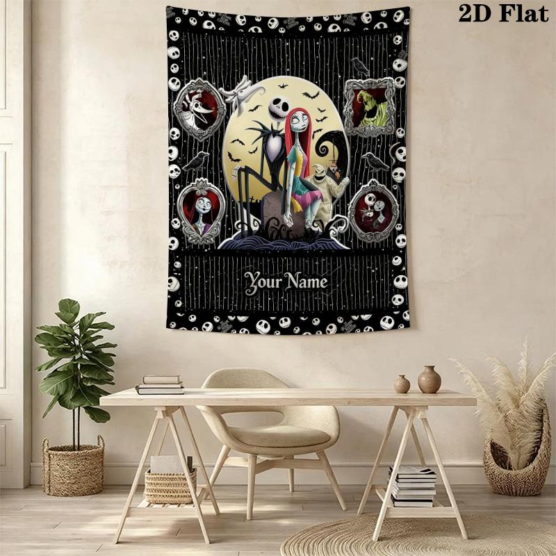 Name Custom Jack & Sally Wall Tapestry Aesthetic Wall Hanging Printed Fabric Blanket Decorative Tapestries for Bedroom Living Room Home Decor