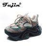 Fujin 6.5cm Comfy Summer Pigskin Chunky Sneaker Flats Mixed Color Fsahion Shoes Air Mesh Genuine Leather Ankle Boots Women