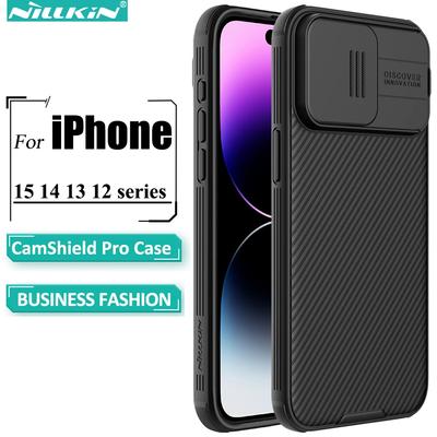 Чехол Nillkin в полоску для iPhone 15 Pro Max 14 Plus 13 mini 12 с защитной крышкой для камеры, жесткий чехол из ПК + ТПУ для телефона