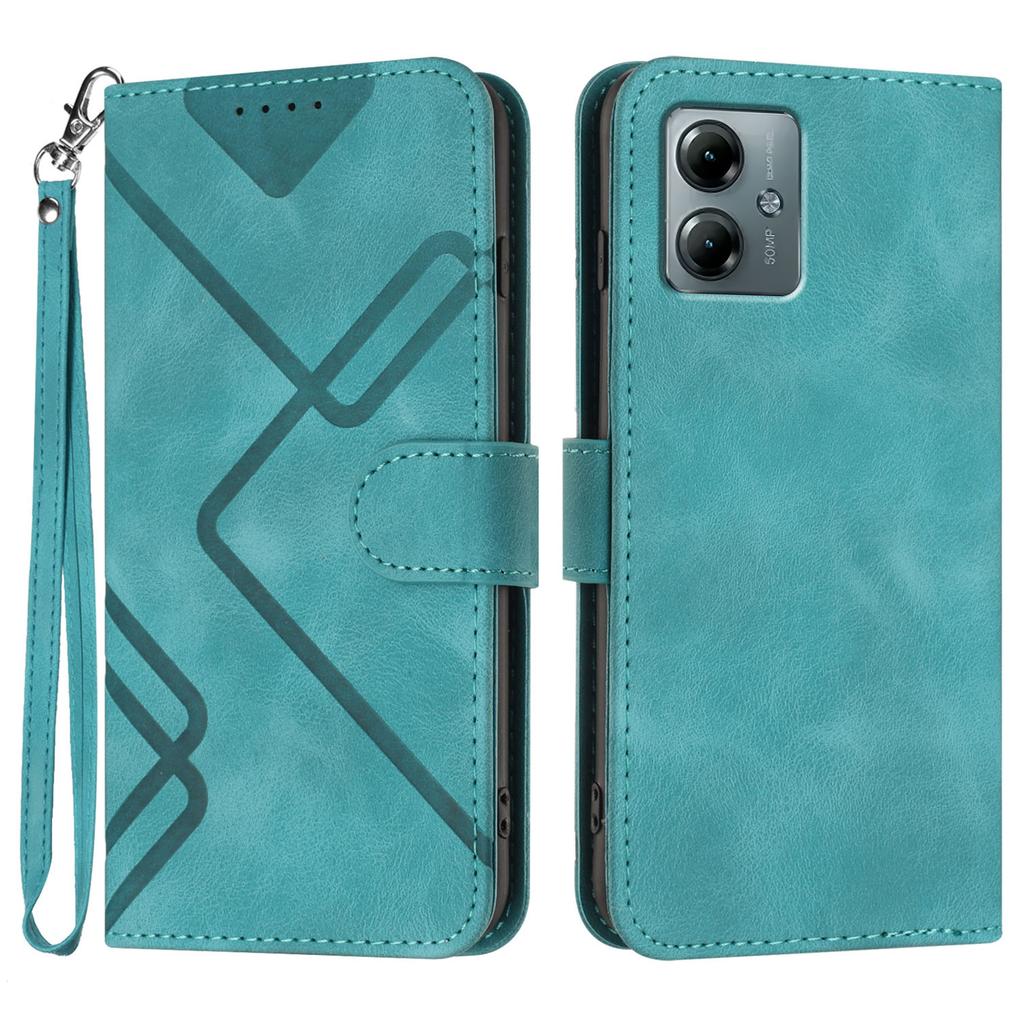 For Motorola Moto G Power (2025)/Motorola Moto G Play (2025) 5G Wallet Case Line Imprinted PU Leather Phone Cover with Strap