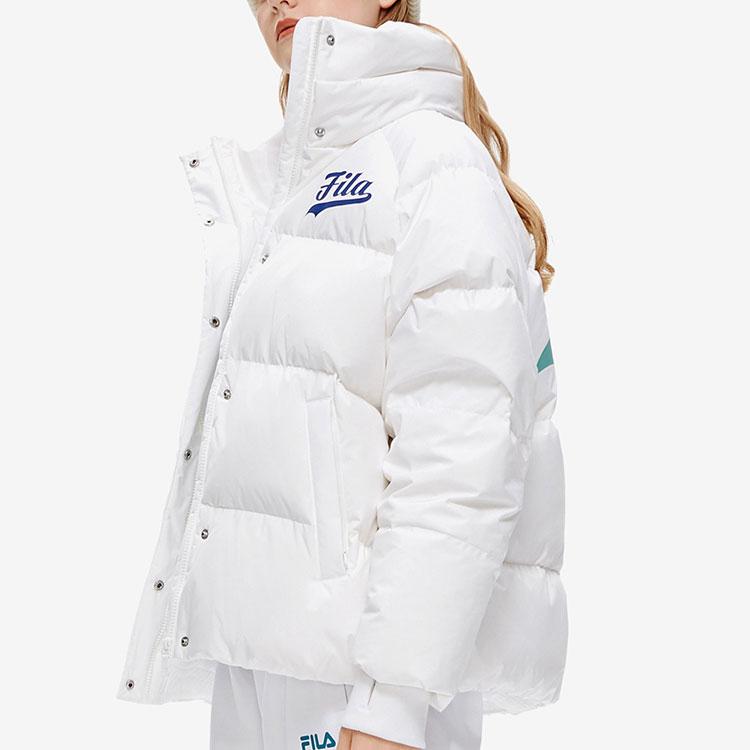 Fila Fusion Серия бейсбольных курток Письмо Молния Воротник-стойка Длинный рукав Ветрозащитная теплая пуховая куртка Женская верхняя одежда Белый T11W242914BWT