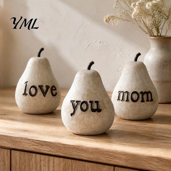 Mother Day Gifts Love/You/Mom Pear Sculpture, Decorative Resin Figurine, Vintage Style Love You Mom Figurine Birthday Ornament for Home Table