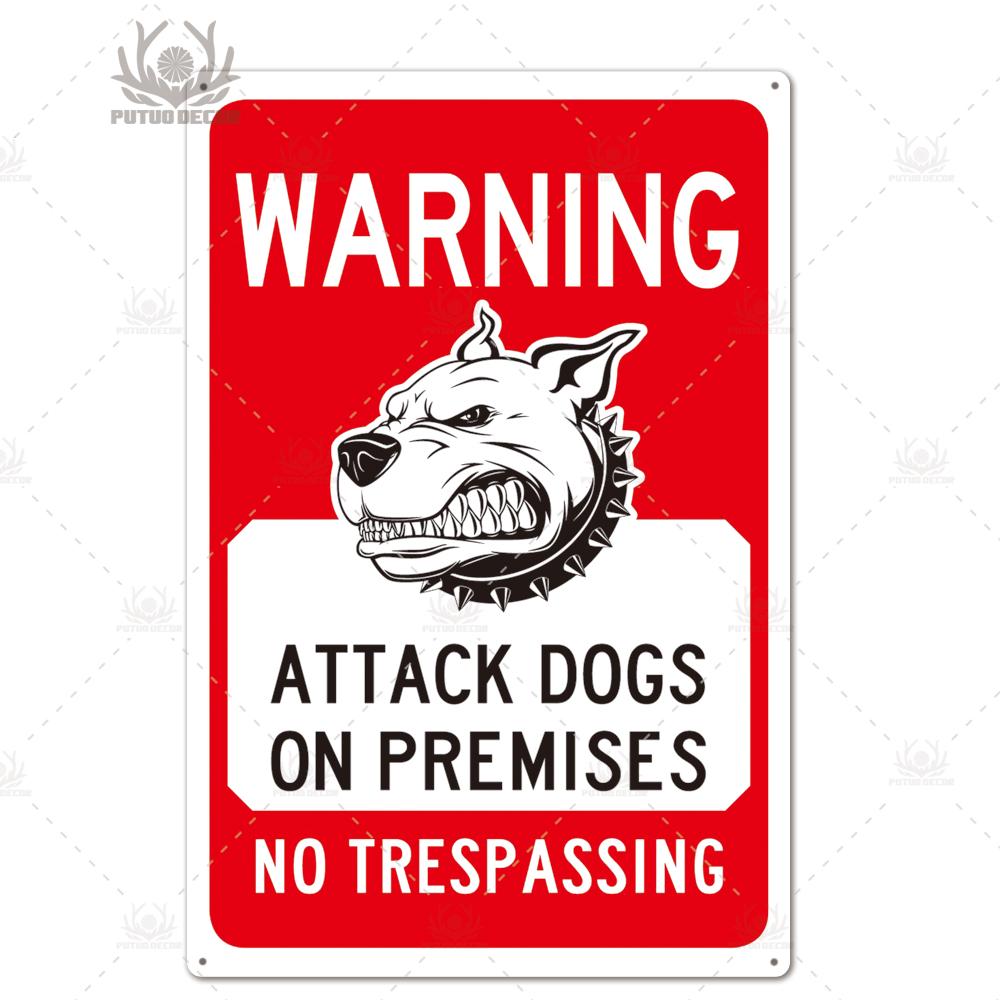 Putuo Decor Beware of Warning Vintage Tin Sign Plaque Metal Plate Guard Dog Signs Wall Art Posters for No Trespassing Farmhouse