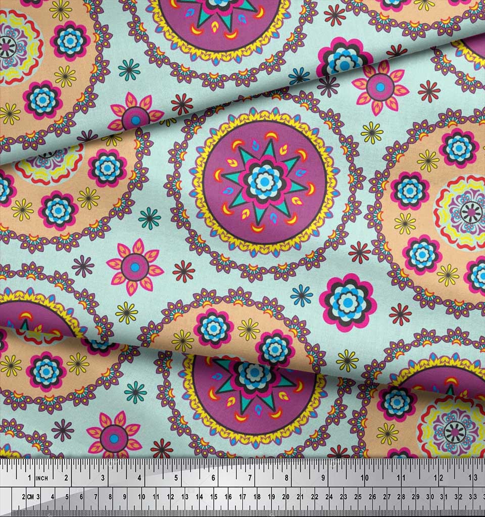 Soimoi Японский креп-атласная ткань с цветочным принтом Мандалы, швейная ткань, метр 42 дюйма