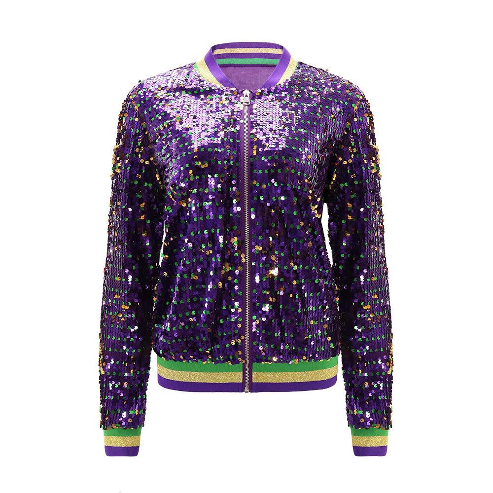 Long Sleeve Sequins Fashion Trend Baseball Jacket Cardigan Women's Jacket