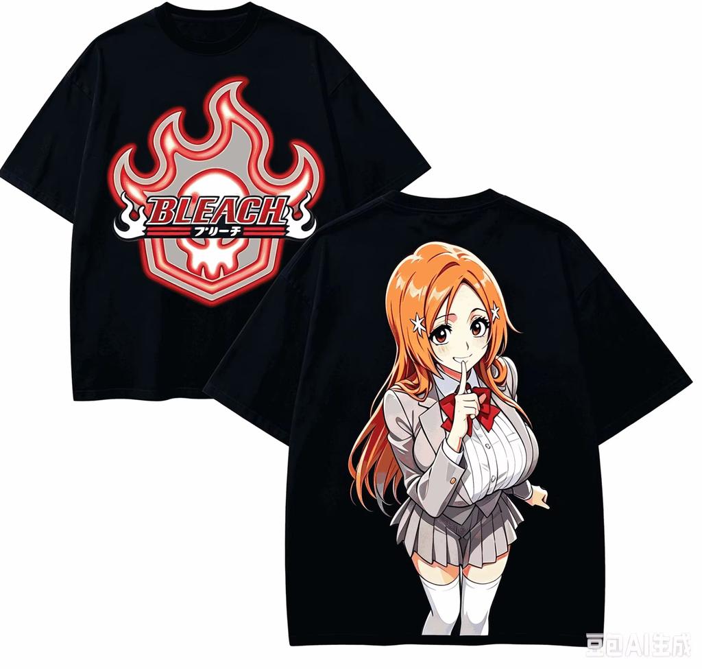 New Harajuku High‑street Loose Unisex Retro Fashion Hot‑selling Couple Comfortable T‑shirt for BLEACH Anime Fans
