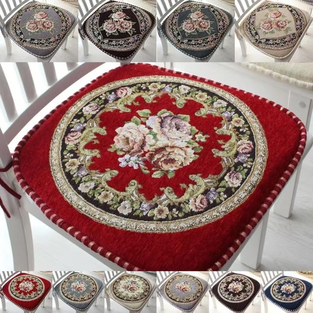 Floral Pattern Dining Chair Cushion Chenille Buttocks Pad Embroidered Chair Mat  Office Classroom