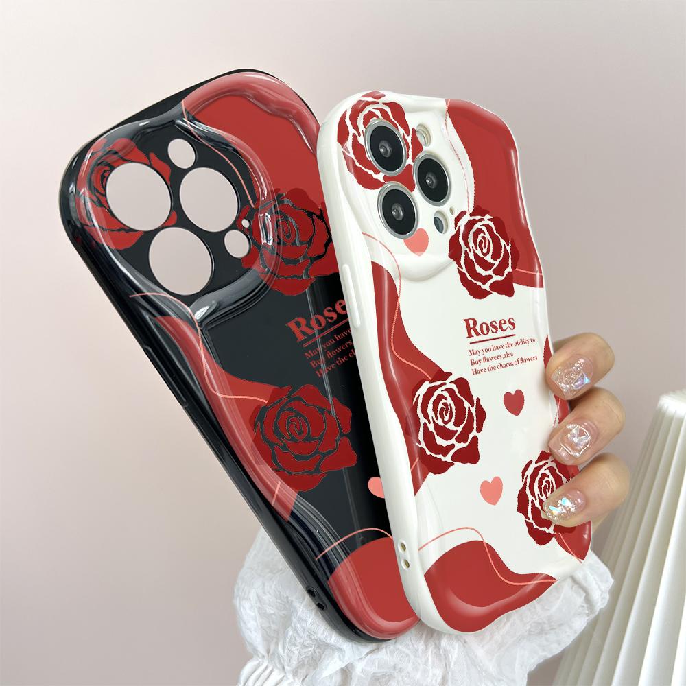 For Honor 90 Lite P30 Pro Infinix Hot 30 40 40i 40 Pro Smart 8 Pro Vivo V29e V30e Roses Pattern Wavy Edge Soft Silicone Full Lens Protect Phone Case