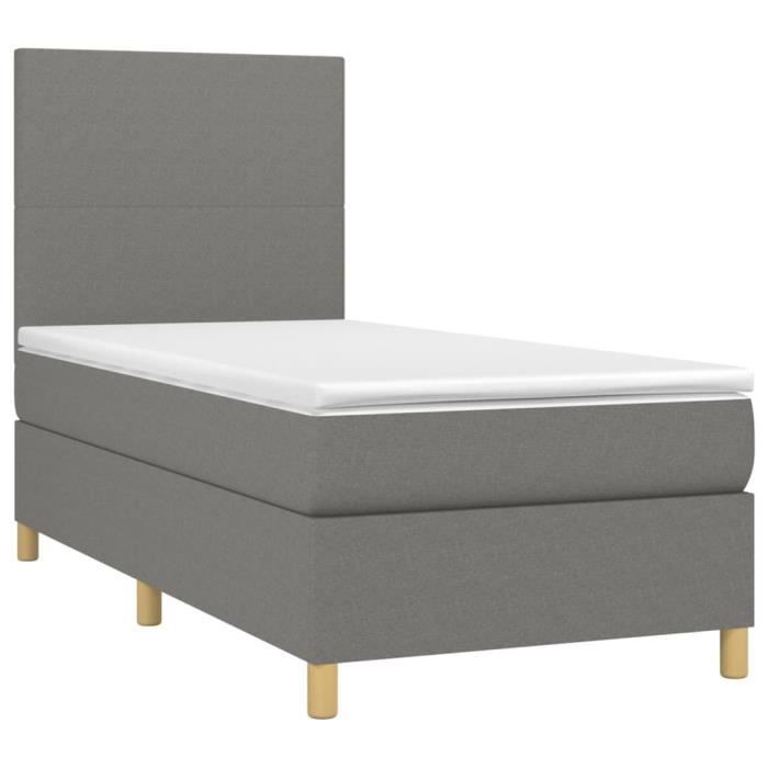 3142146 vidaXL Divan Bed with Mattress Dark Grey 90x200 Cm Fabric