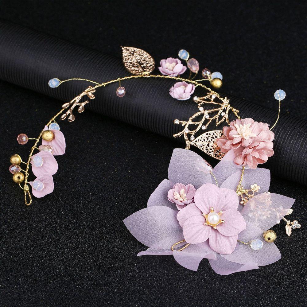 Hair Jewelry Headpiece Crown Purple Flower Tiara Pearl Hair Band Bride Headwear Headdress