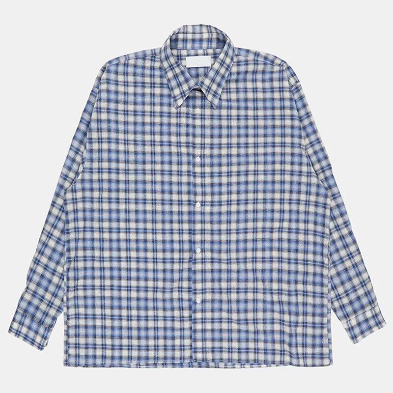 2024 Клетчатая рубашка с длинным рукавом в японском стиле Гонконга Ins Свободная рубашка для мальчиков Летнее модное универсальное повседневное пальто