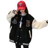 YY-Natuhi Girls Varsity Jacket, Letter Patch, Long Sleeve Bomber, 1 Black, Size 130