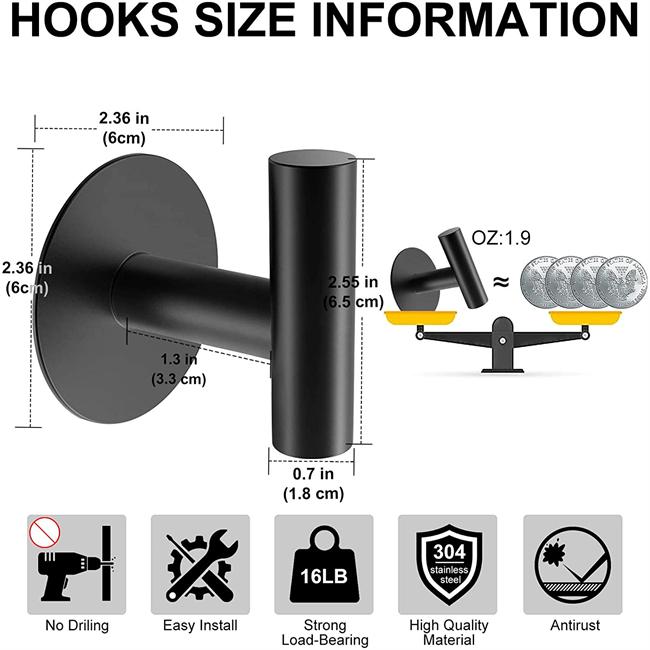 Bath Towel Hook 2021 New Heavy Duty Kitchen Bathrooms Robe Black Towel Wall Hooks Self-Adhesive Hooks