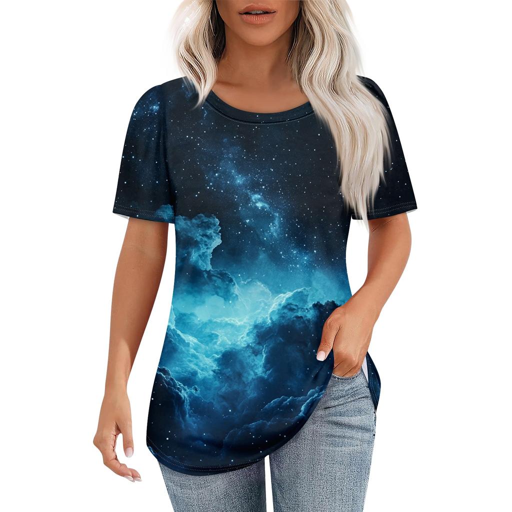 Женская футболка с принтом неба, модная, повседневная, с круглым вырезом и коротким рукавом
