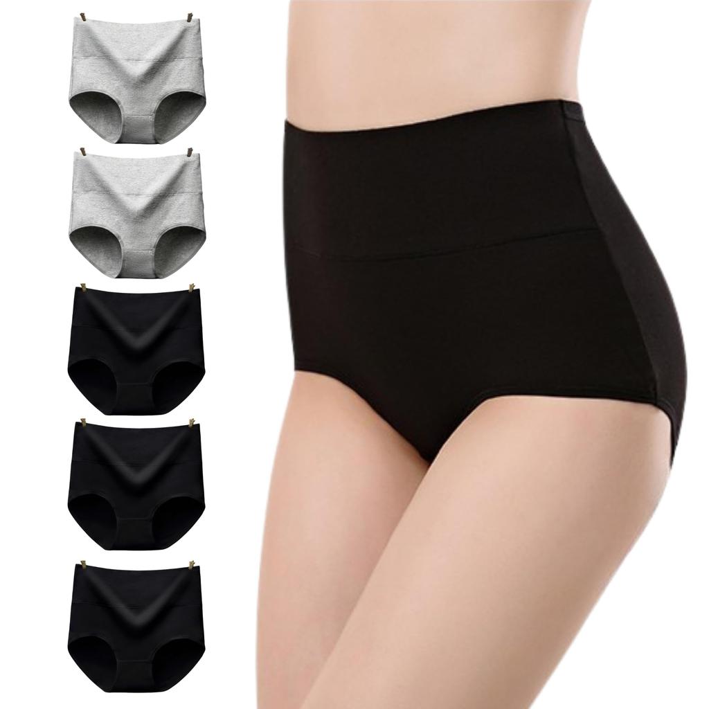 Set of Warm Cotton Cold Cotton Plus Sizes and Type &mellow 5-Piece Panties, High-Waisted, Deep-Fitting, Black, Women's Underwear, Protection,