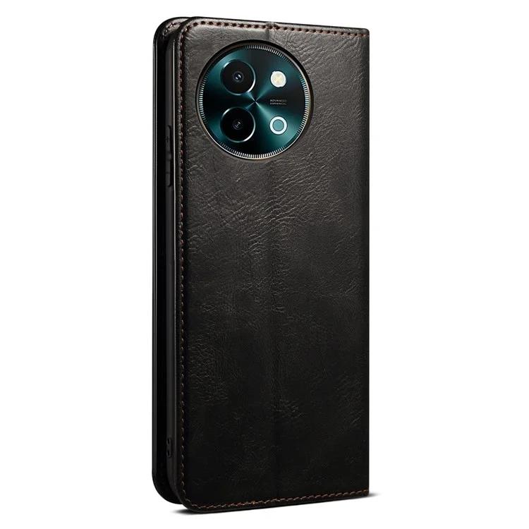 Для vivo Y38 5G Чехол Crazy Horse Текстура Кожаный Кошелек Магнитный Чехол Для Телефона - Черный