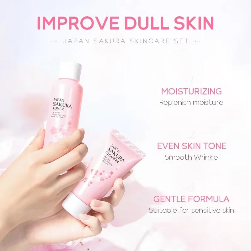 LAIKOU Набор для ухода за кожей Sakura Kit Увлажняющий и уменьшающий мелкие морщины Очищающее средство для пор Набор корейской косметики из 5 предметов