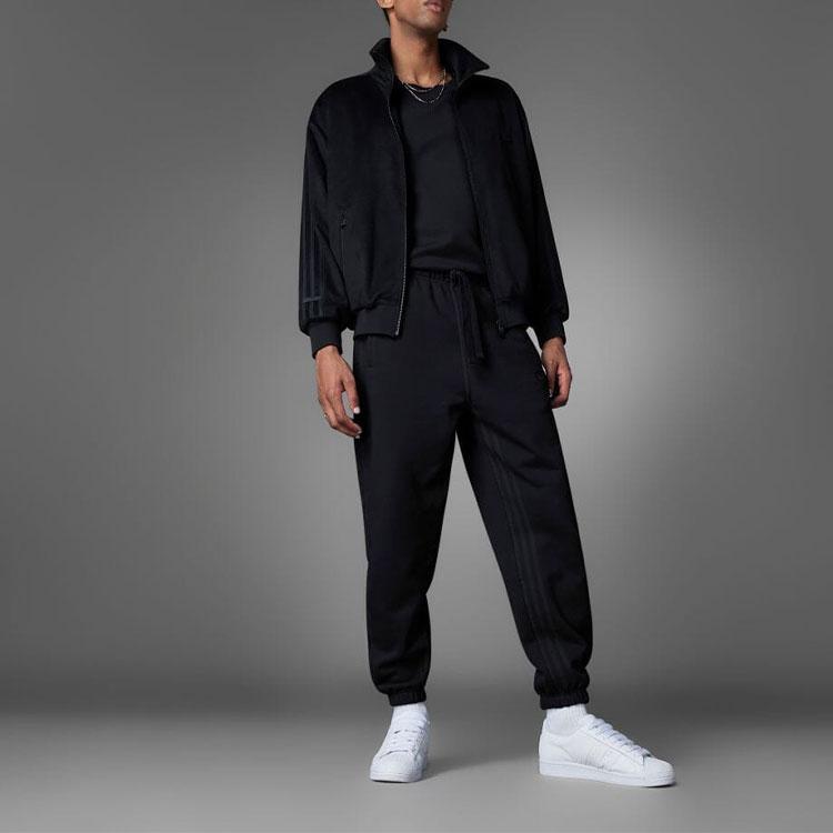 adidas Оригинальные трилистники, синяя версия, однотонные полосатые спортивные брюки с логотипом и шнурком, мужские брюки, черные HM6489