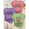 Women's Elegant Style Colorful Pattern Dog Paw Print Letter Pattern Printed Round Neck Women's Spring Summer Autumn Set3Short-sleeved shirt T