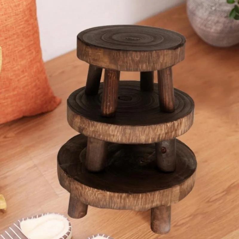 Wooden Plant Stand Flower Pot Base Holder Stool Indoor Outdoor Garden Succulent Pots Tray Flower Display Plant Stand SmallStool