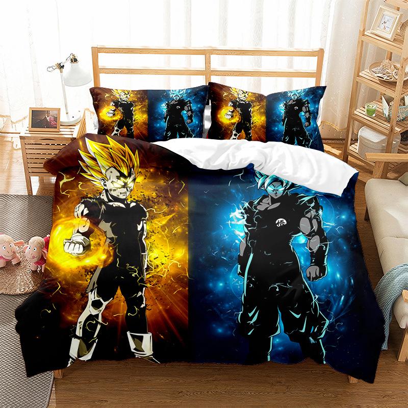 Новый мультяшный комплект постельного белья с принтом Dragon Ball, детское постельное белье, пододеяльник, наволочка, простыня/комплект двуспального размера, удобное украшение для дома