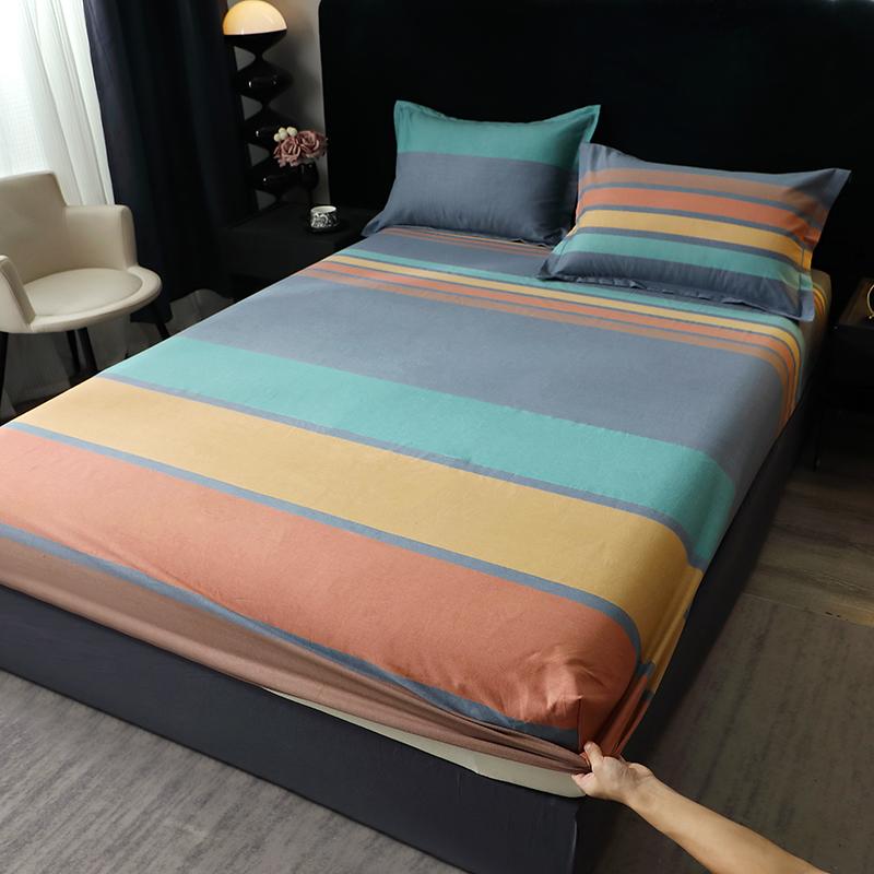 Pure Cotton Fitted Bed Sheets Geometric Bedsheet Non-slip Bed Cover Skin-friendly Bed Linen Couvre Lit (Pillowcase Need Order)