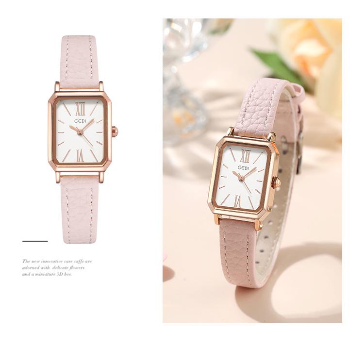 Минималистичные прямоугольные женские часы Gedi – Кварцевые в стиле ретро для студентов