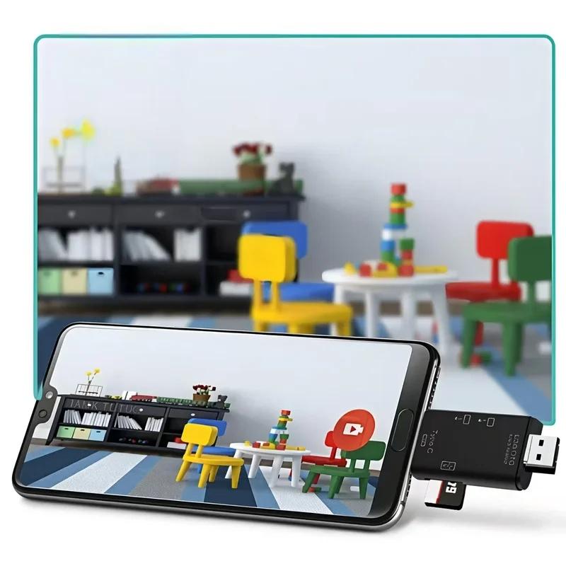 6-in-1 Type-C USB Card Reader, Flip Cover to Micro Adapter for Smartphones and Computers, USB2.0 OTG Card, with A and C Types