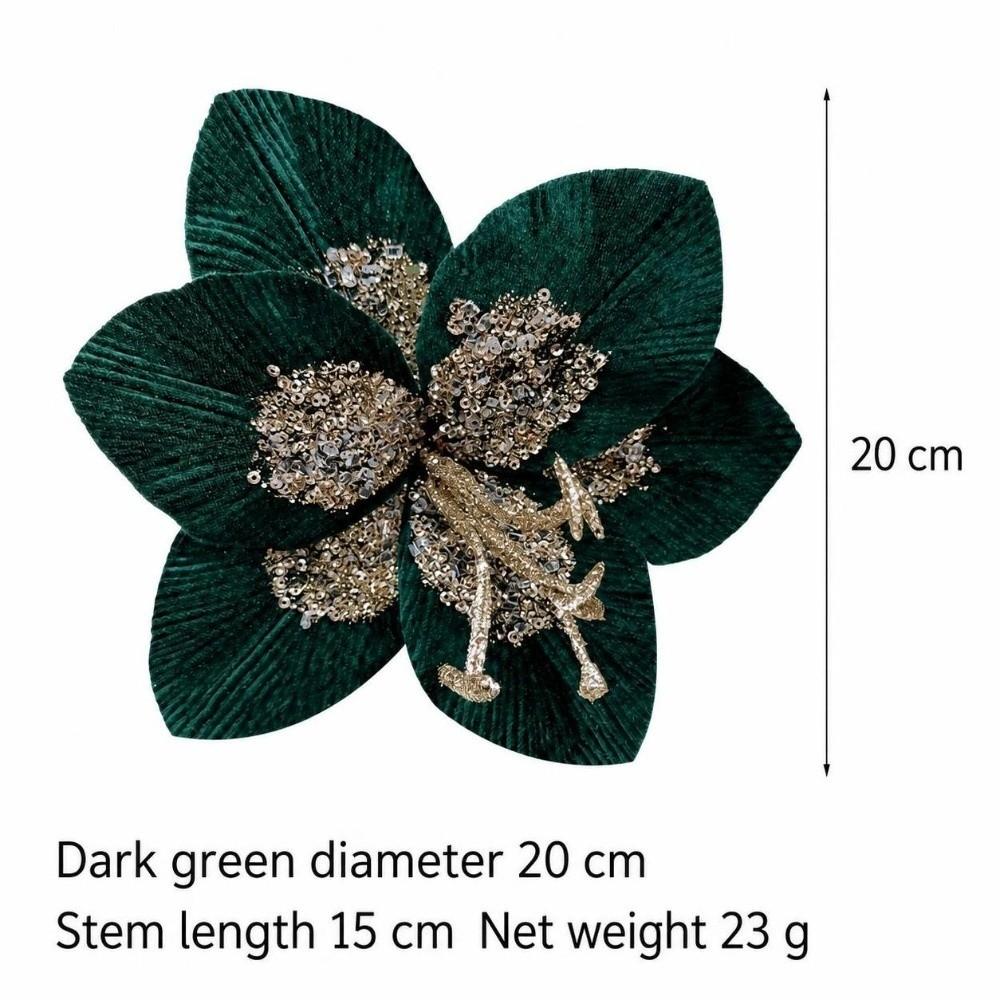 1PC Glitter Sequin Christmas Fake Flowers Flannel Magnolia Flowers Xmas New Year Decor