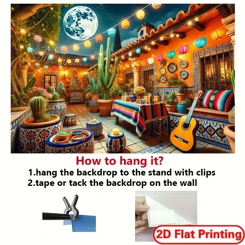 Cultural celebration, colorful Mexican courtyard evening scene background banner - 8X6 feet polyester wall decoration